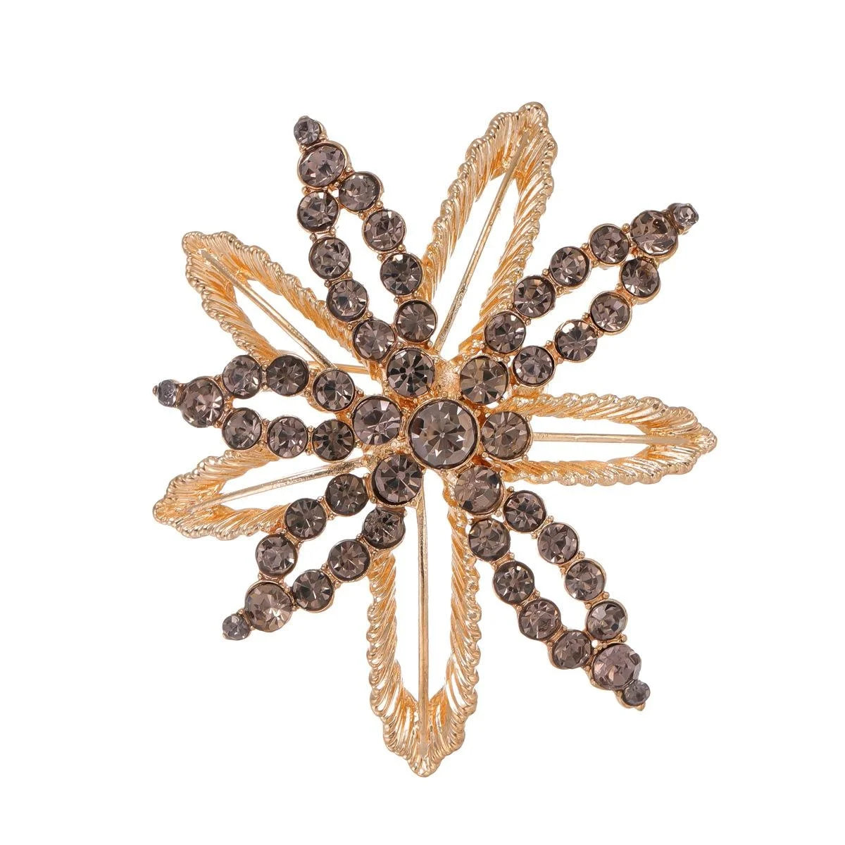 Elegant Snowflake Flower Rhinestone Alloy Brooch, Luxury Gold Tone Lapel Pin Corsage Suit Accessory