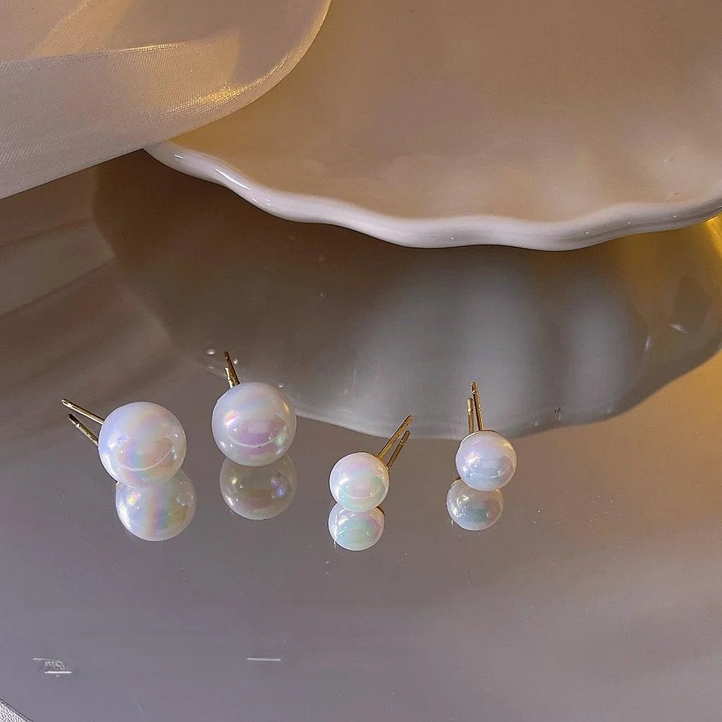 Mermaid Color Resin Pearl Stud Earrings Silver Plated Pin Round Geometric Korean Style Jewelry
