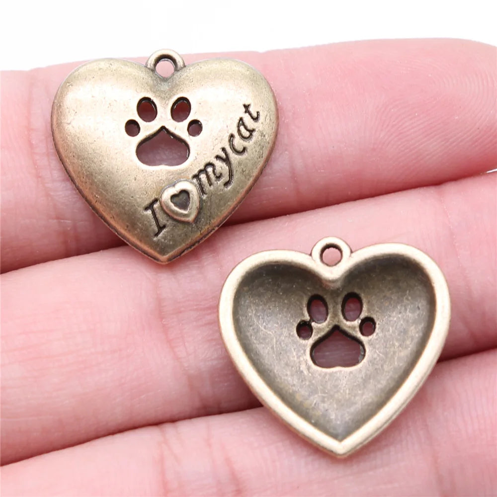 22x21mm 3.46g Multicolor Zinc Alloy I Love My Cat Charm Pendant for DIY Jewelry Making