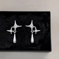 Sweet Cool Copper Star Cross Drop Earrings, Geometric Liquid Waterdrop Minimalist Jewelry