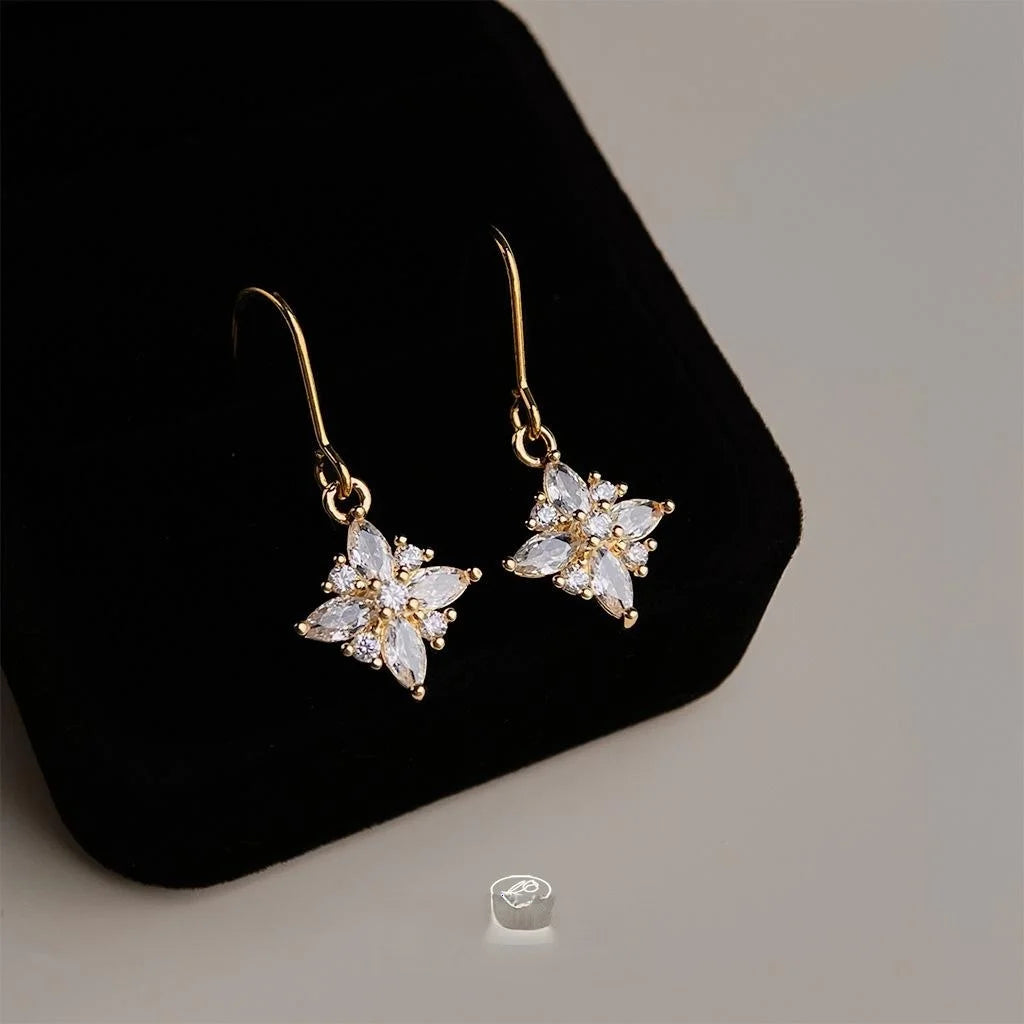 Copper Ice Flower Star Zircon Drop Earrings Light Luxury Floral Geometric Women's Jewelry