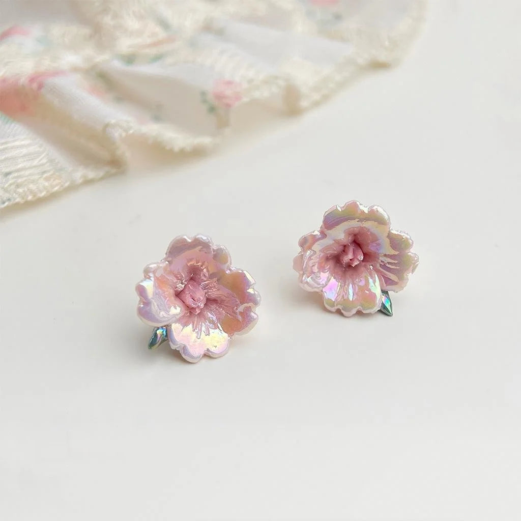 Ceramic Flower Stud Earrings Fairy Style Petal Design Fresh Sweet Forest Jewelry