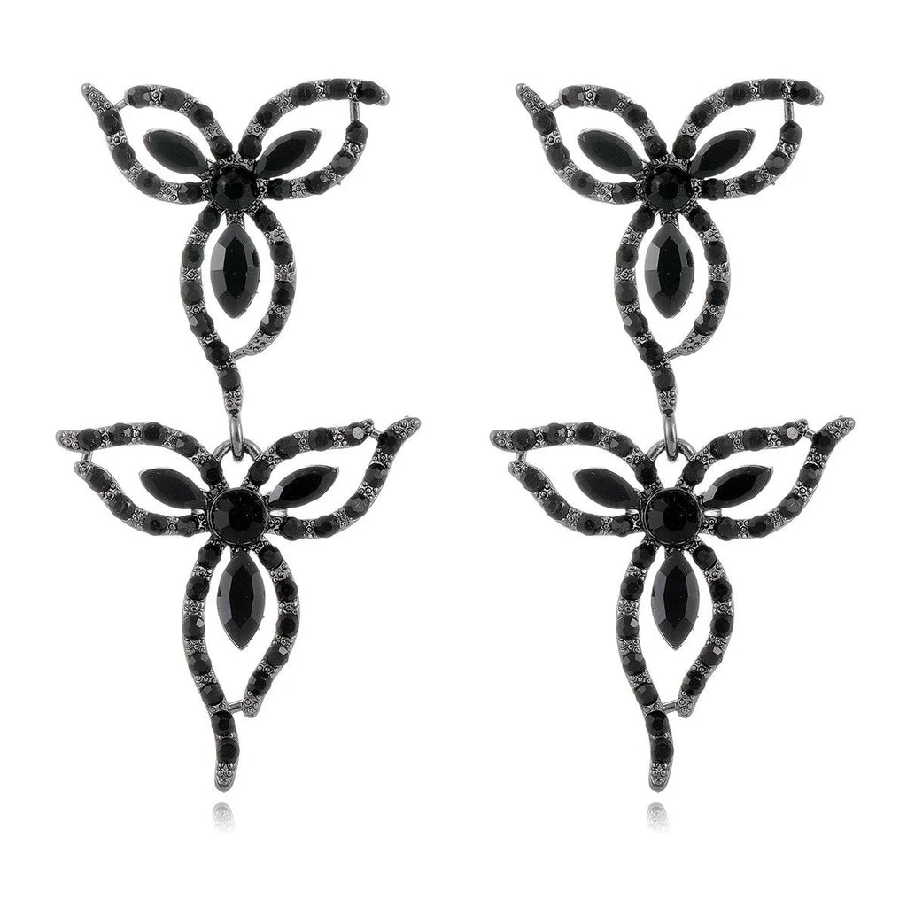 Vintage Hollow Flower Zircon Rhinestone Drop Earrings Luxury Bridal Wedding Party Banquet Jewelry Gift