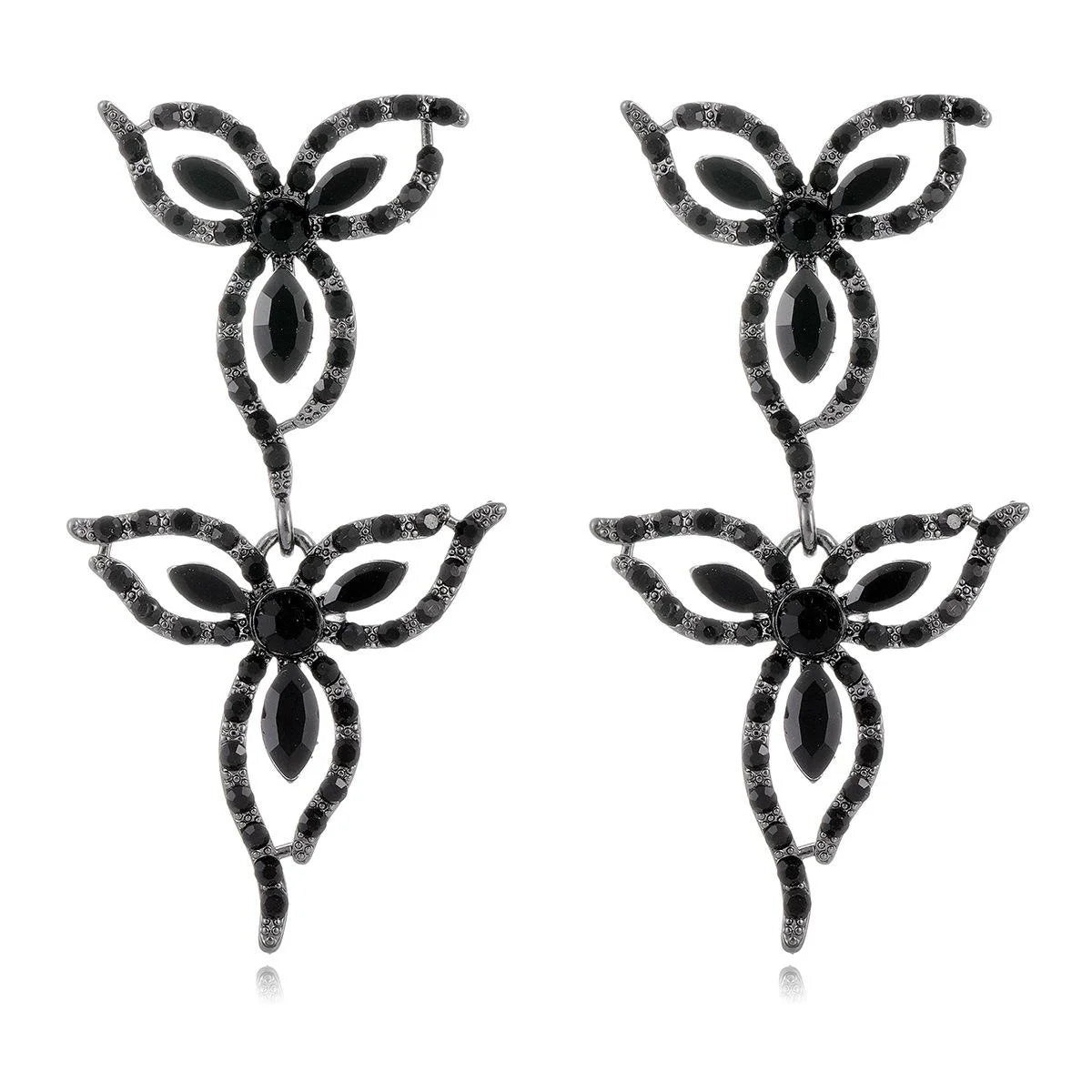 Vintage Hollow Flower Zircon Rhinestone Drop Earrings Luxury Bridal Wedding Party Banquet Jewelry Gift