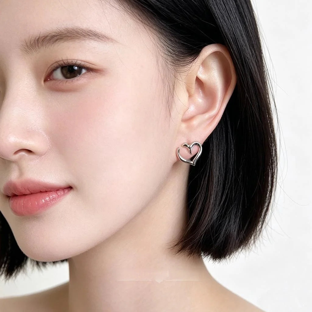 Minimalist Copper Open Heart Stud Earrings For Women Tiny Line Commuter Jewelry