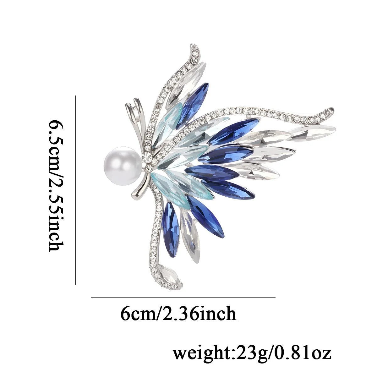 Elegant Gradient Butterfly Rhinestone And Pearl Brooch, Rose Gold Alloy Lapel Pin Corsage Gift For Women