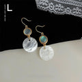French Vintage Copper And Real Shell Round Geometric Drop Earrings Elegant Handmade Jewelry