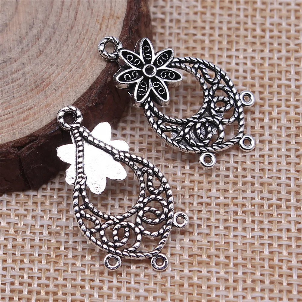 29x15mm 1.6g Vintage Zinc Alloy Flower Waterdrop Teardrop Earring Connector Charms for DIY Earrings Making