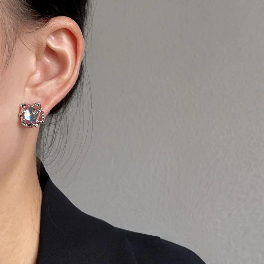 Iridescent Liquid Hollow Irregular Geometric Copper Stud Earrings
