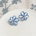 Haze Blue Enamel Hollow Flower Stud Earrings Elegant Casual Autumn Winter Jewelry