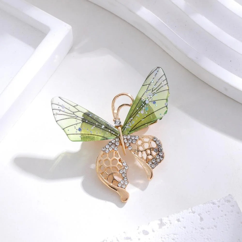 Luxury Acrylic Butterfly Brooch With Rhinestone Alloy Wings, Elegant Lapel Pin Corsage Suit Accessory Gift