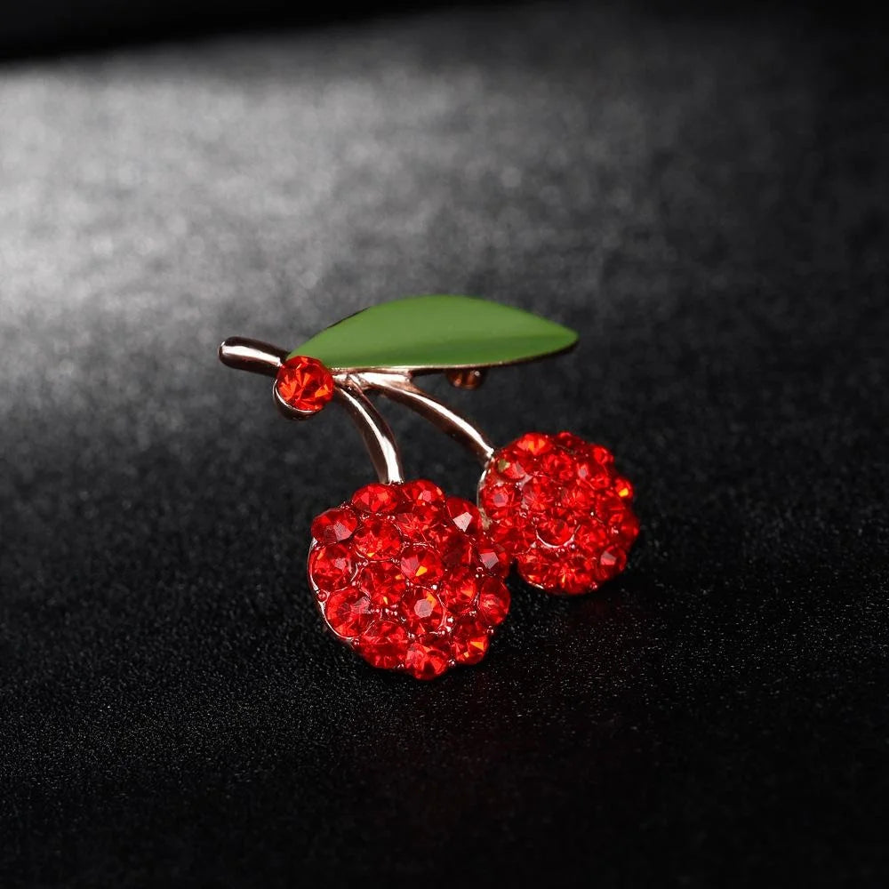Cute Red Enamel Cherry Rhinestone Brooch For Women, Fashion Alloy Lapel Pin Corsage Gift Accessory