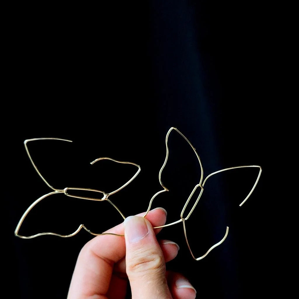 14K Gold Plated Copper Oversized Butterfly Drop Earrings Geometric Hollow Statement Jewelry