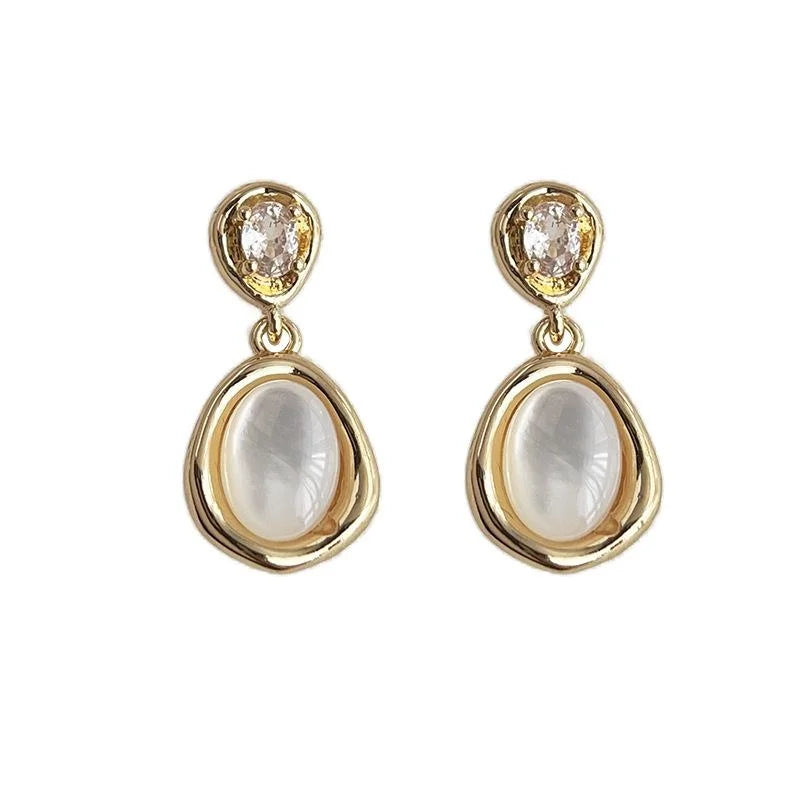 Luxury Teardrop Drop Earrings With Real Shell Zircon Micro Pave Copper Glass For Women