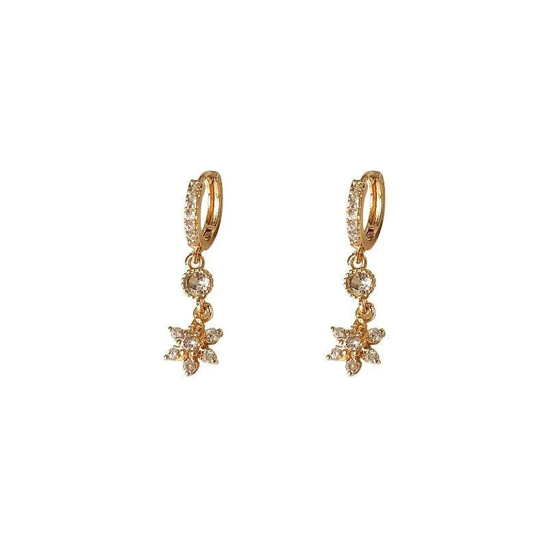 Vintage Palace Style Copper Micro Pave Zircon Flower Drop Earrings For Elegant Banquets