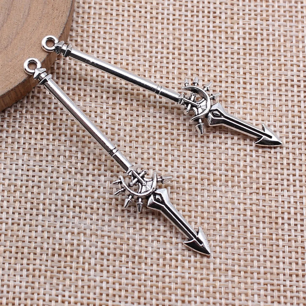 59x13mm 2.2g Antique Silver Zinc Alloy Sword Spear Weapon Charm Pendant for Cosplay DIY Jewelry