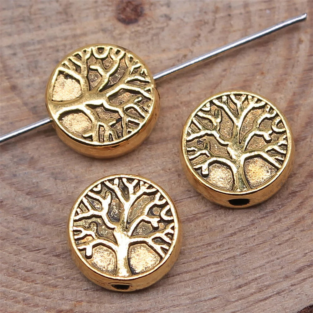 9x9x3mm 1g Multicolor Zinc Alloy Round Tree Loose Metal Beads for Bracelet Necklace Making