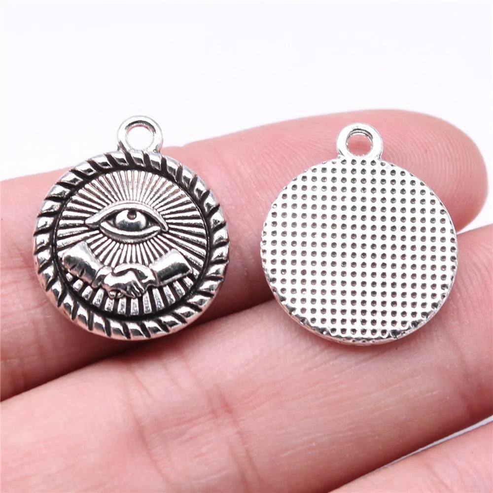 21x18mm 2.3g Antique Silver Zinc Alloy Handshake Eye Charm Pendant for DIY Jewelry Making