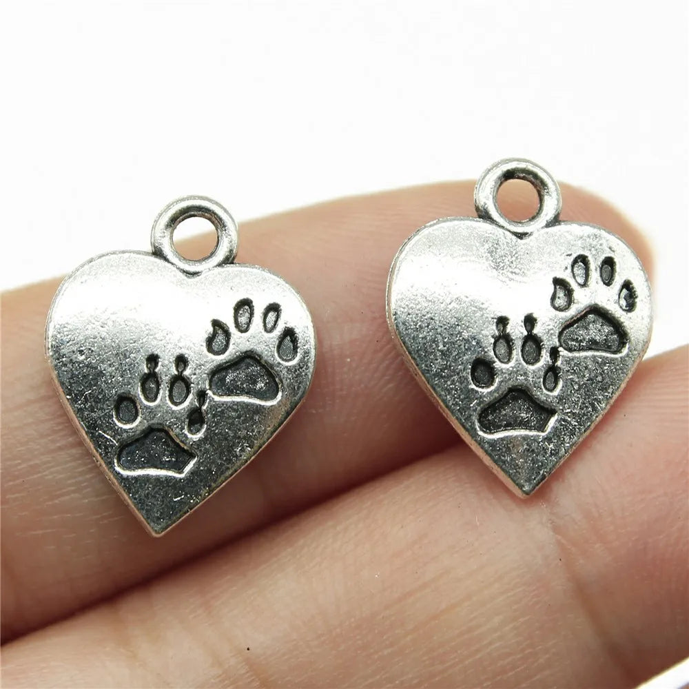 17x13mm 1.1g Multicolor Zinc Alloy Heart Paw Print Dog Charm Pendant for DIY Necklace Bracelet Jewelry