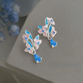 Hand Painted Enamel Orchid Drop Earrings Eco Copper Aquamarine Zircon Floral Sweet Jewelry