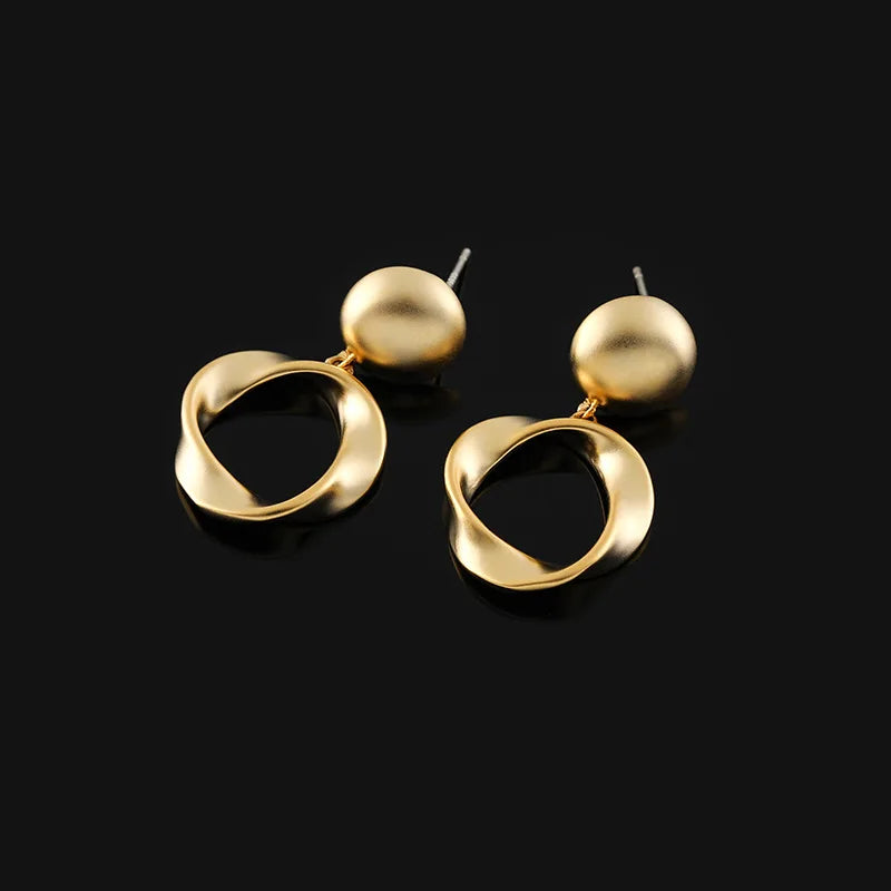 Elegant Matte Gold Alloy Twisted Circle Hoop Drop Stud & Clip On No Piercing Geometric Earrings