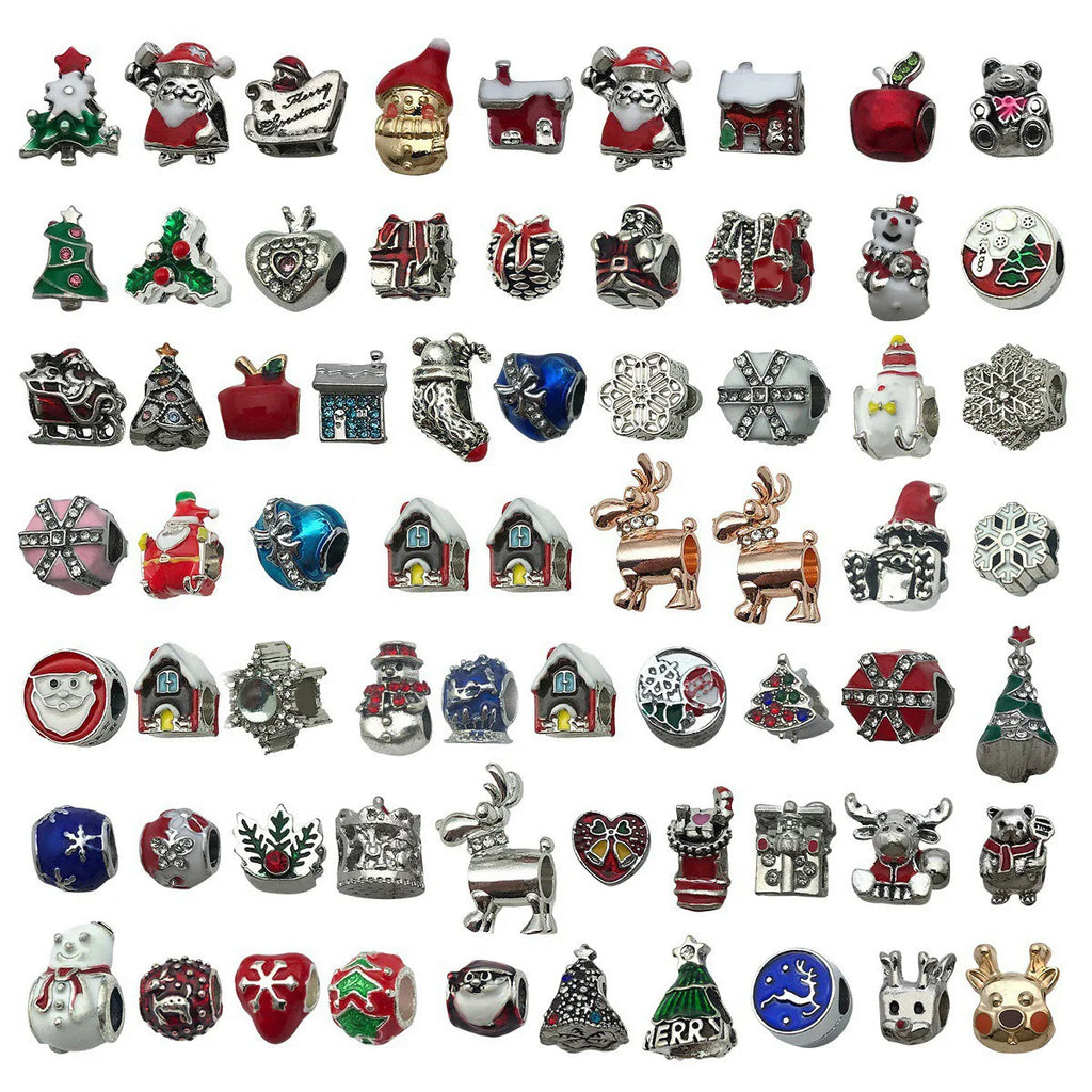 Zinc Alloy Christmas Snowflake Christmas Tree Snowman Stocking Reindeer Large Hole Beads for Bracelets