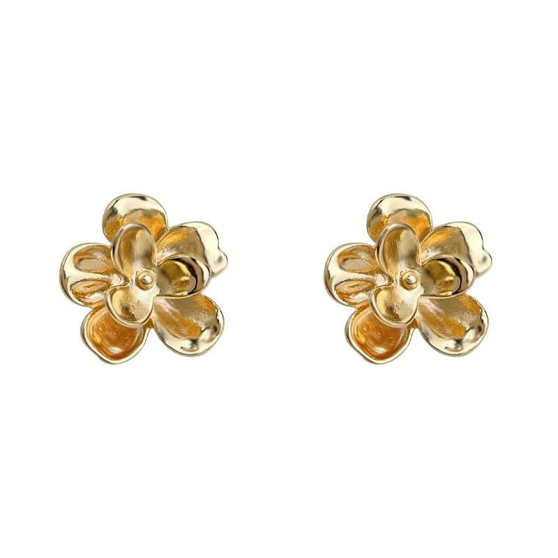 Light Luxury 14K Gold Plated Copper Flower Stud Earrings