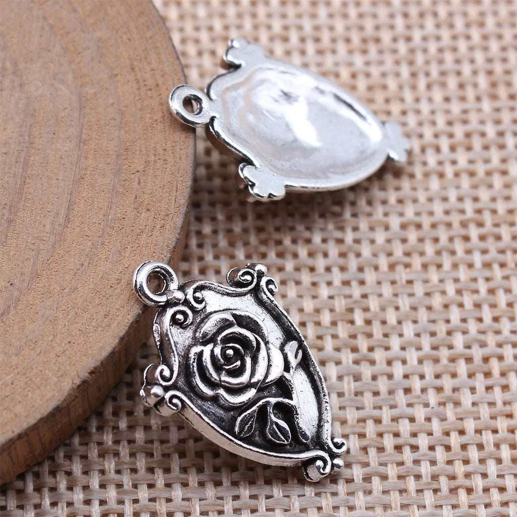 23x16mm 1.7g Antique Silver Zinc Alloy Gothic Rose Flower Charm Pendant for DIY Jewelry Making