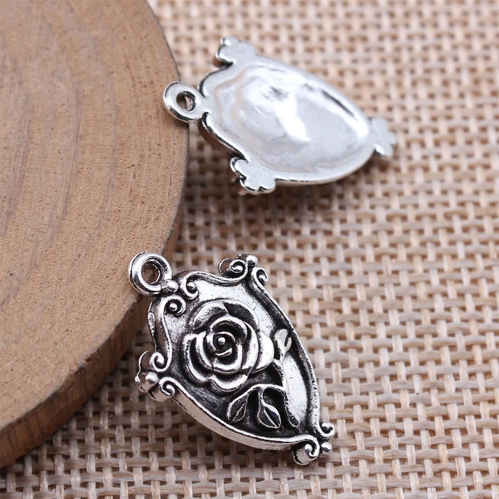 23x16mm 1.7g Antique Silver Zinc Alloy Gothic Rose Flower Charm Pendant for DIY Jewelry Making