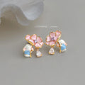 Cute Forest Rabbit Flower Drop Zircon Copper Stud Earrings, Niche Designer Animal Jewelry