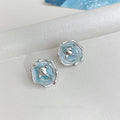 Blue Ocean Whale Stud Earrings Copper Silver Plated Gradient Enamel Animal Jewelry