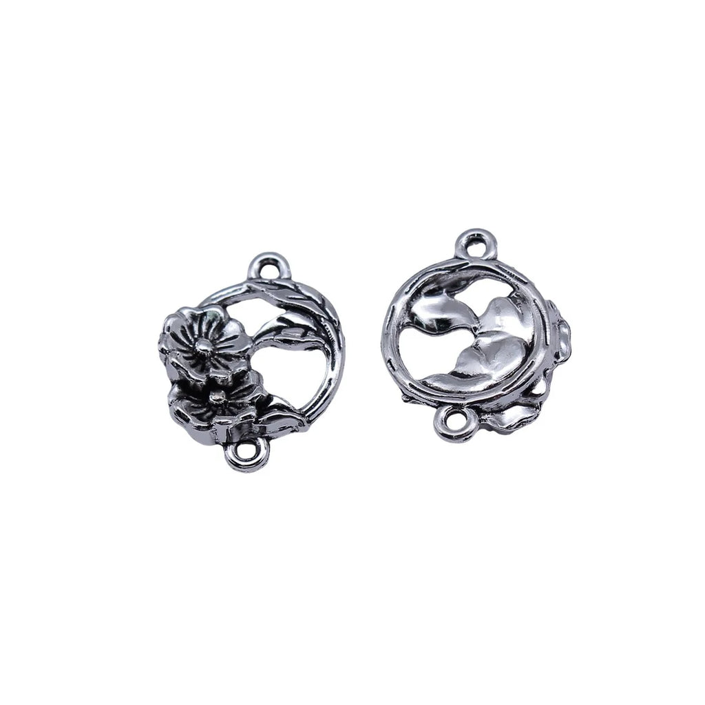 18x14mm 1.3g Antique Silver Zinc Alloy Flower Connector Charm for Bracelet Necklace DIY Jewelry