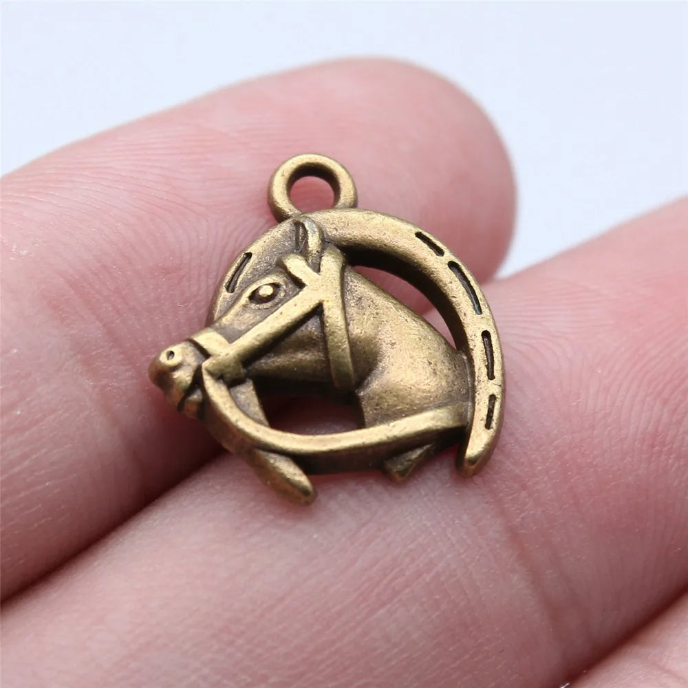 17x15mm 1.5g Multicolor Zinc Alloy Horseshoe Horse Head Charm Pendant for DIY Jewelry Making