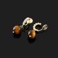 Vintage Tiger Eye Stone Bead Dangle Stud & Clip On No Piercing Zircon Spiral Disc Luxury Earrings