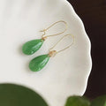 Handmade Green Glass Teardrop Drop Earrings Vintage Palace New Chinese Style Jewelry