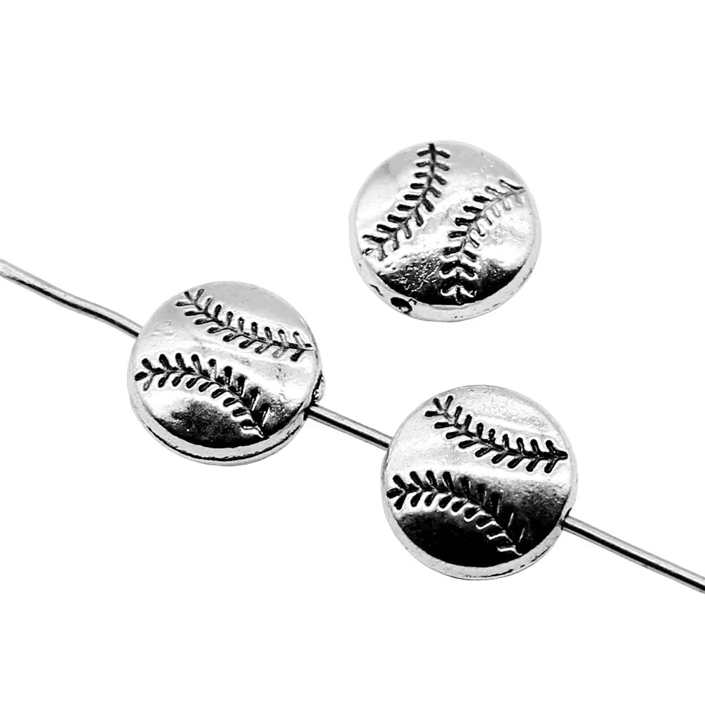 10mm 1.5g Antique Silver Zinc Alloy Tennis Ball Loose Metal Beads for DIY Sports Bracelet