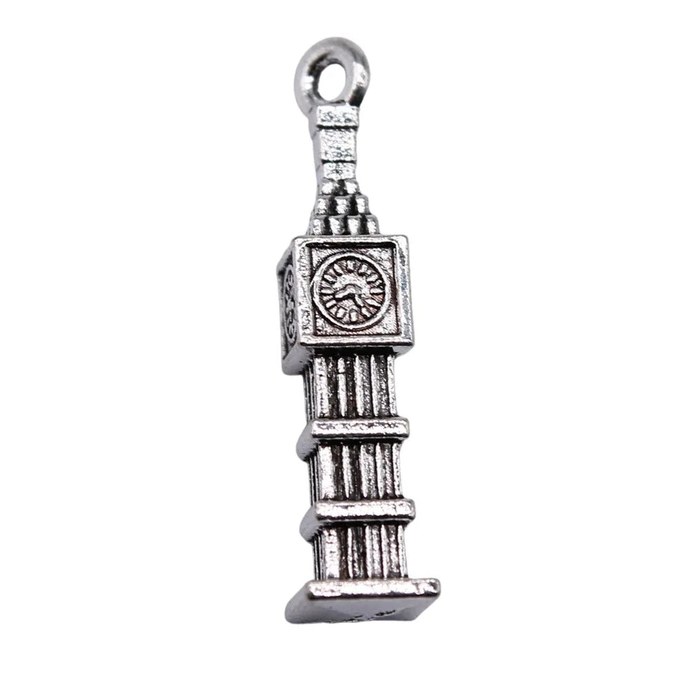 27x6mm 2.09g Antique Silver Zinc Alloy Big Ben Clock Tower Charm Pendant for DIY Necklace Bracelet Making