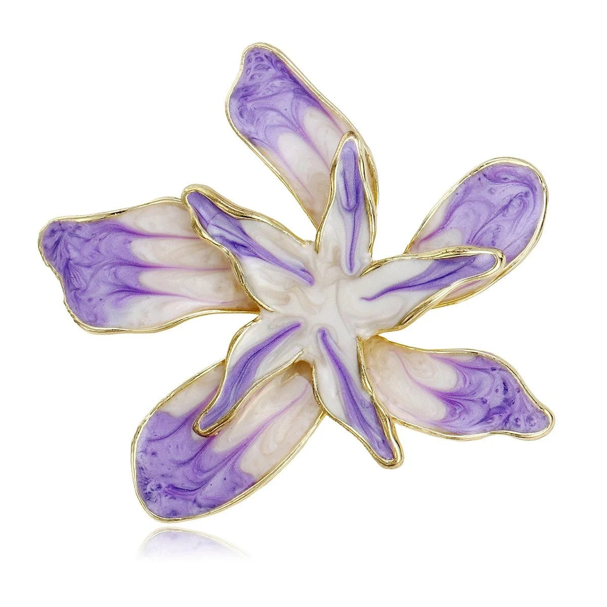 Elegant Purple Enamel Double Layer Five Petal Flower Brooch Gold Tone Alloy Lapel Pin Corsage Suit Accessory