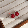Elegant Glass Pearl Stud Earrings With Round Zircon, Copper Light Luxury Jewelry
