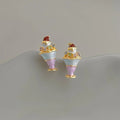 Cute Ice Cream Micro Pave Zircon Copper Stud Earrings Sweet Summer Jewelry For Women