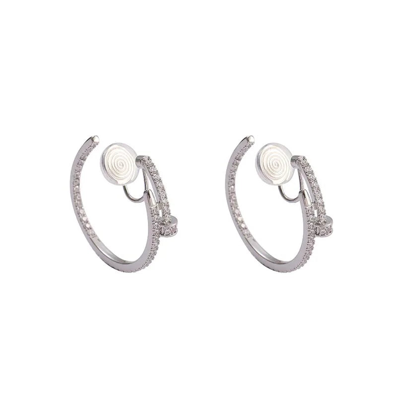 Elegant Spiral Disc Hoop Zircon Alloy Stud & Clip On No Piercing Round Circle Fashion Earrings