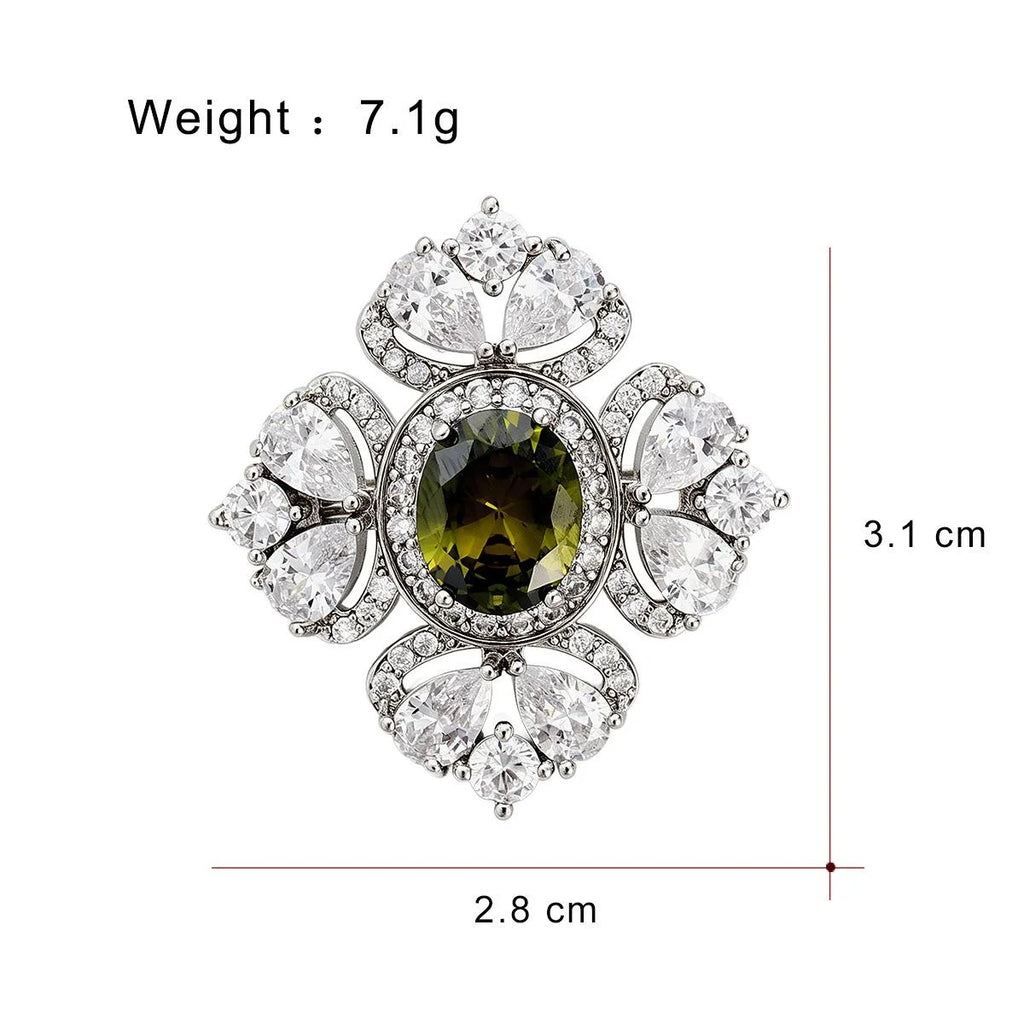 Elegant Camellia Flower Copper Brooch With Zircon Crystals, Luxury Women's Lapel Pin Suit Accessory Gift