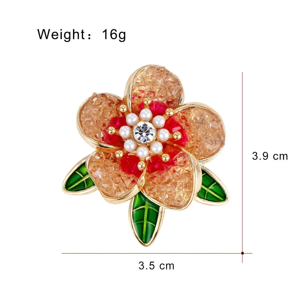 Elegant Korean Style Peony Flower Brooch With Pearl Beads Rhinestone Enamel Leaves Lapel Pin Suit Corsage Gift
