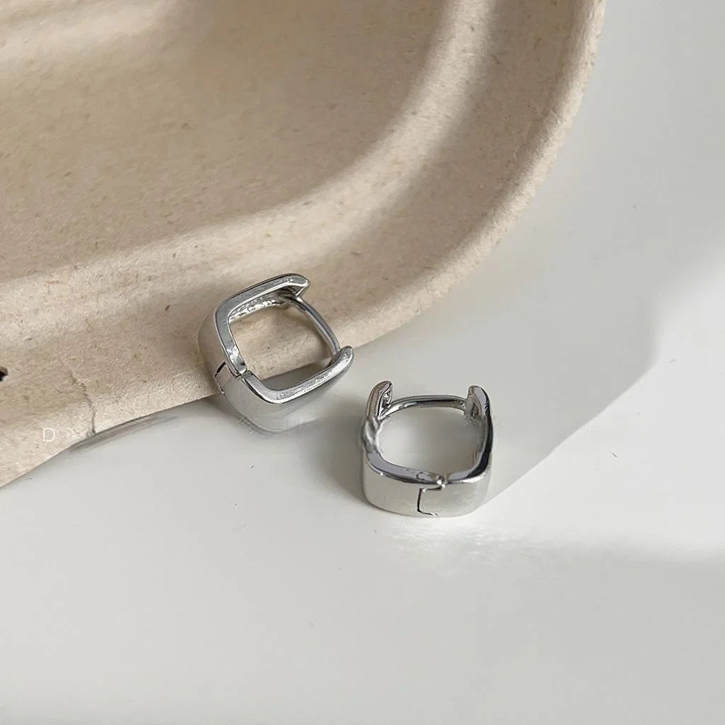 Minimalist White Gold Plated Copper Geometric Square Drop Earrings For Commuter Style