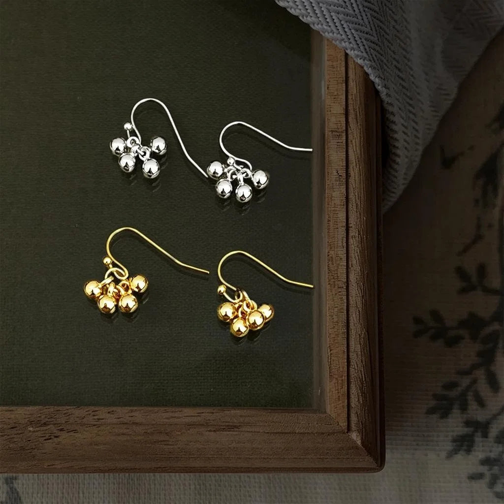 Eco-Friendly Copper Grape Cluster Gold Bead Drop Earrings Minimalist Tassel Style