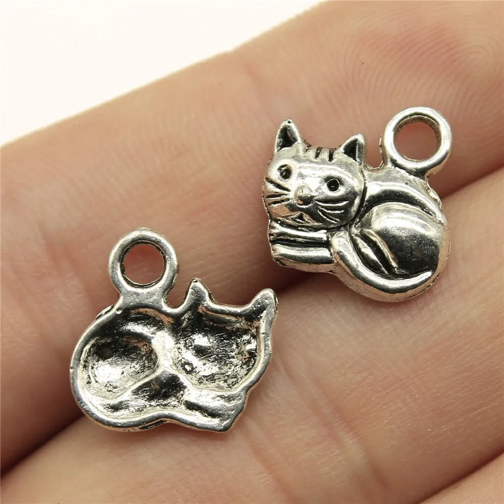 15x13mm 1.5g Multicolor Zinc Alloy Cat Charm Pendant for DIY Cute Animal Bracelet Necklace Making