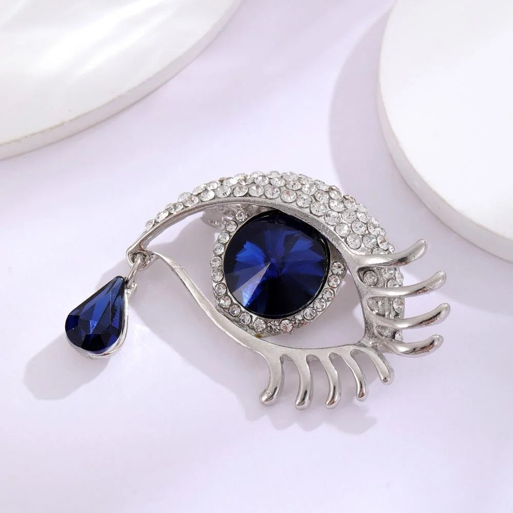 Elegant Evil Eye Tear Brooch With Blue Crystal Rhinestones, Alloy Lapel Pin Corsage Suit Accessory