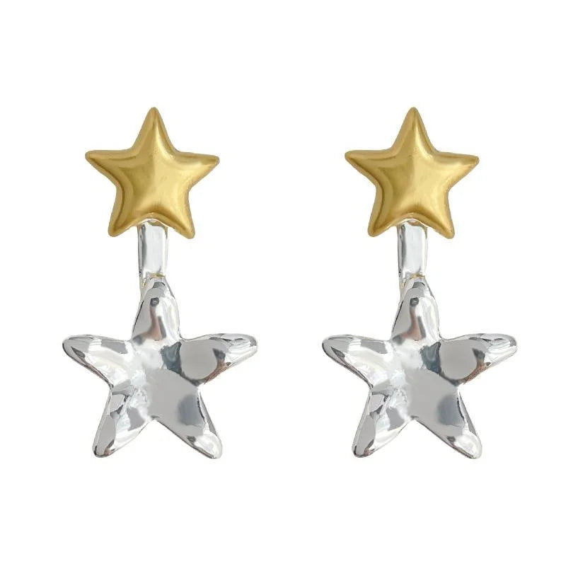 Two Way 14K Plated Copper Star Liquid Geometric Designer Drop Earrings
