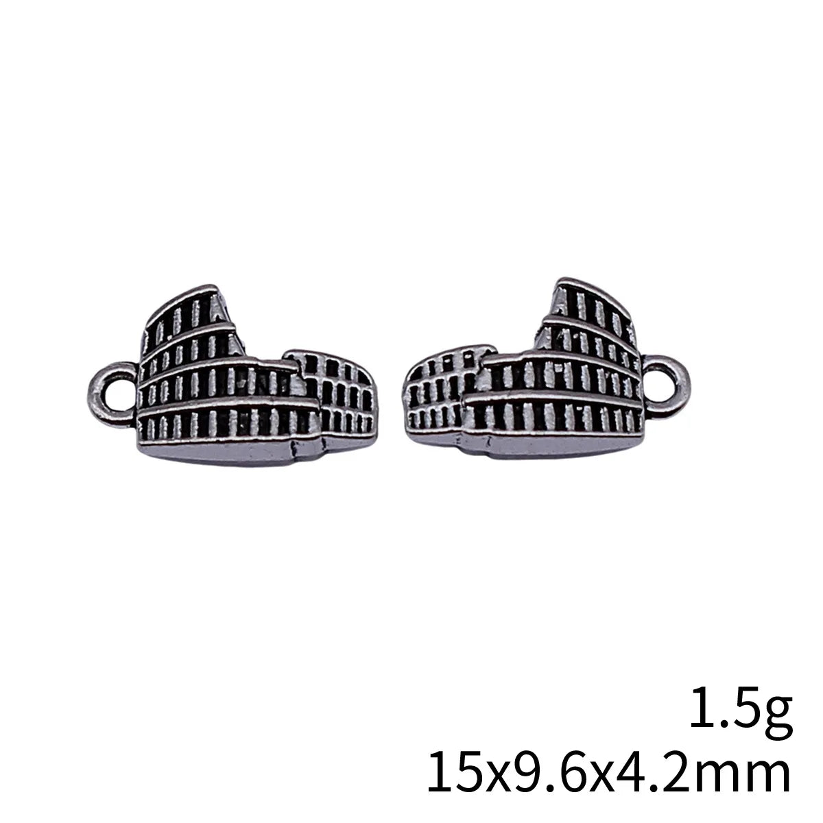 15x9.6x4.2mm 1.5g Antique Silver Zinc Alloy Roman Colosseum Charm Pendant for Vintage DIY Jewelry Making