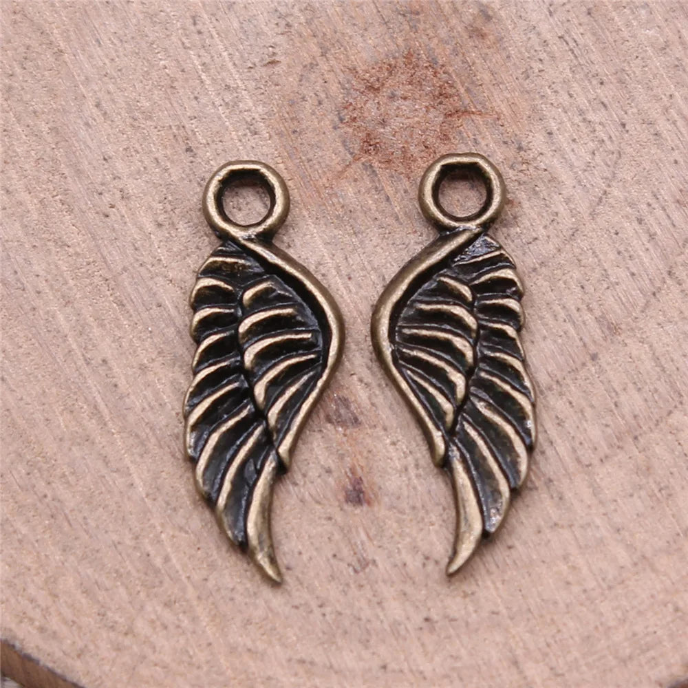 21x8mm 0.6g Vintage zinc alloy Wing charm pendant for necklace bracelet DIY jewelry making